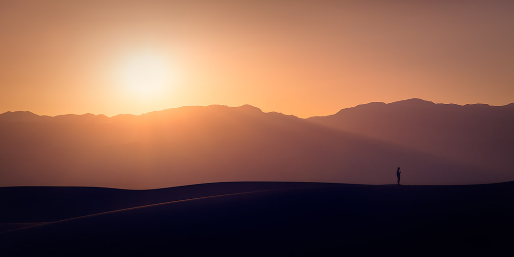 Death Valley Sand Dunes Sunset Man Drinking Coffee California Nevada National Park Stovepipe Wells Paul Reiffer Photographer