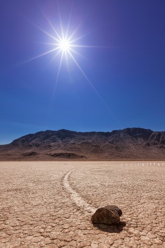 Death Valley Racetrack Playa California Nevada National Park Moving Rocks 2 Sun Flare Paul Reiffer Photographer