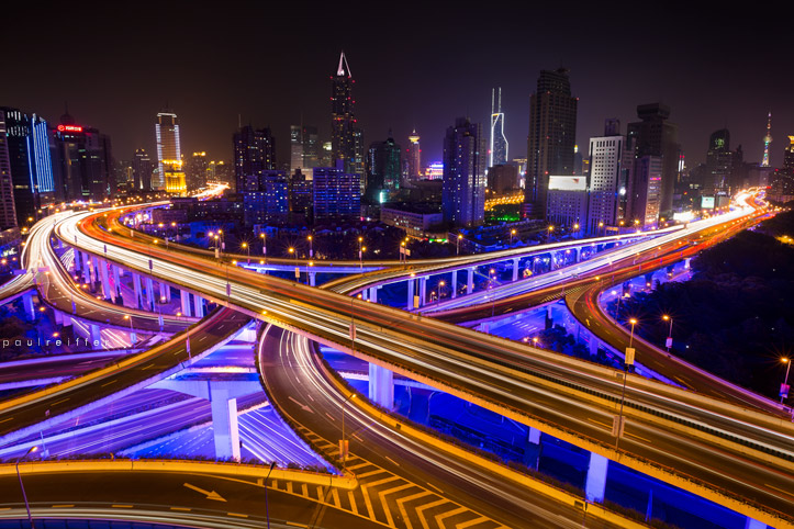 Shanghai Calling - Elevated Roads Network at Night - Julu Lu - Peoples Square - Puxi Downtown