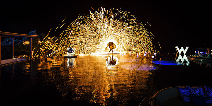 W Retreat Koh Samui Talent People Shots WooBar Infinity Pool Fire Dance Show - Paul Reiffer Photographer