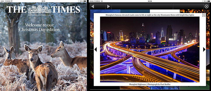 The Times Online iPad Christmas Day Special Edition National Geographic Illuminating The World Shanghai Elevated Roads Light Paul Reiffer Photographer