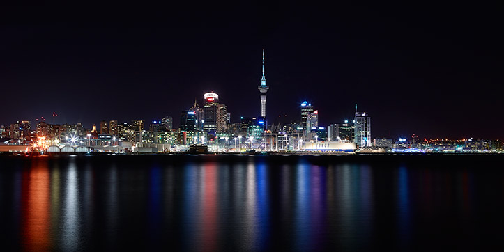 Auckland Night Skyline Cityscape Torpedo Bay Paul Reiffer Professional Landscape Photographer iQ280 Panoramic Lights Harbour Devonport