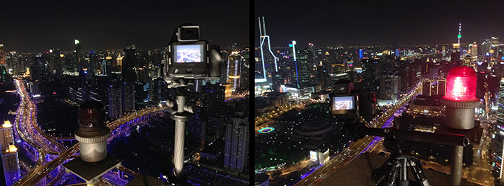 giottos tripod hanging over edge 60th floor shanghai rooftop phase one iq280 645df+paul reiffer photographer iphone night cityscape