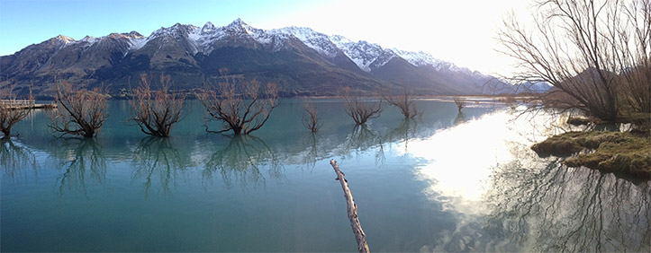 glenorchy lake arrival bright mountains willows iphone photo