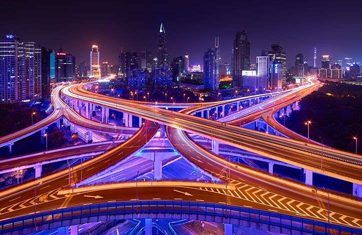 Shanghai Calling 2 Phase One Difference Nine Dragon Freeway Elevated Road Interchange Intersection Lights Blue Night City Cityscape Skyscrapers Skyline Medium Format iQ280 645DF Mamiya Paul Reiffer Professional Landscape Photographer