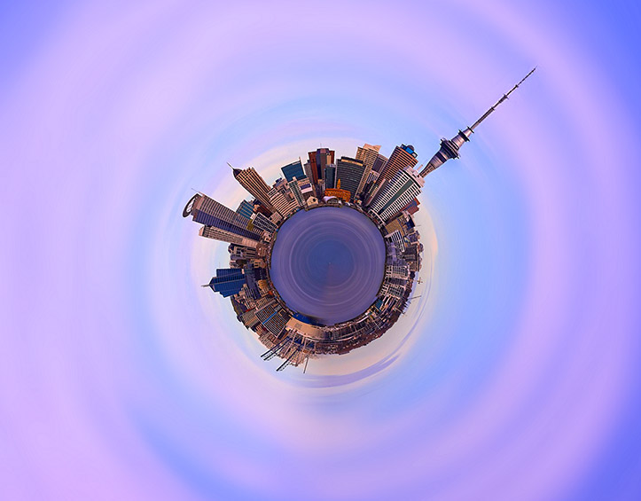 tiny planet auckland day new zealand sky tower cityscape paul reiffer professional landscape commercial photographer