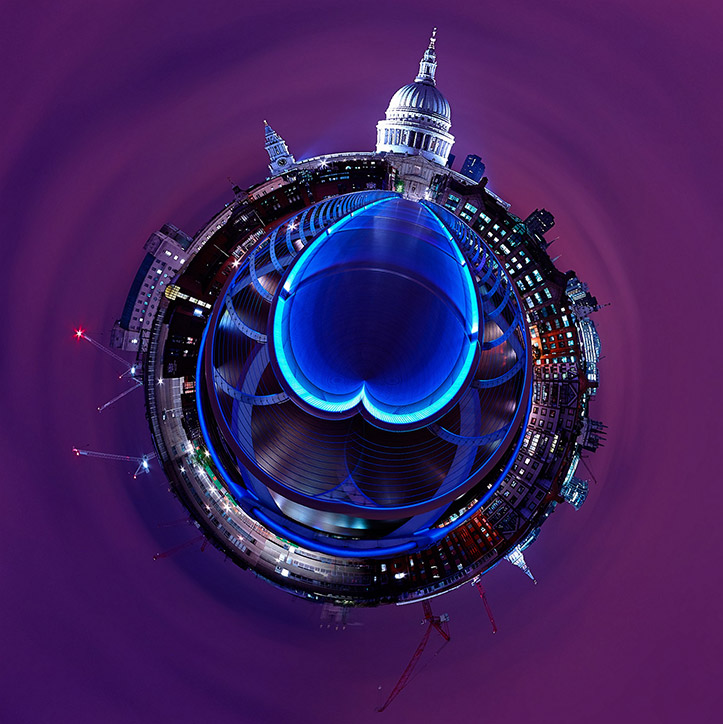 tiny planet london st pauls cathedral millennium bridge night long exposure city empty skyline cityscape paul reiffer professional landscape commercial photographer