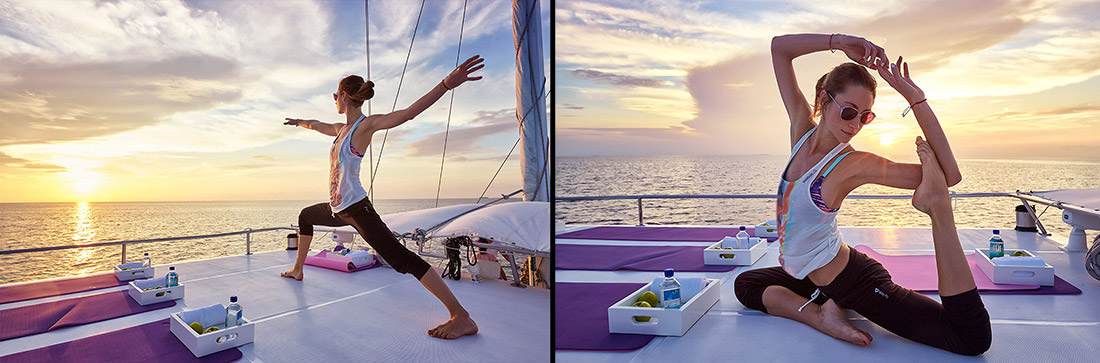 Tara Stiles Strala Yoga W Maldives Retreat Spa PoseWhenever StralaEverywhere Escape Luxury Yacht Sunrise Group Pose Paul Reiffer Photographer Commercial