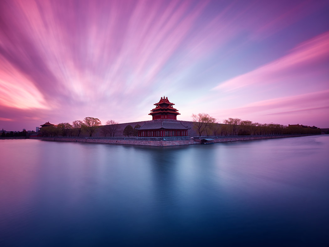 Beijing Forbidden City Temple Sunrise Morning Long Exposure Professional Photographer Paul Reiffer Landscape Cityscape Blue Water Sky Clouds Pink Red