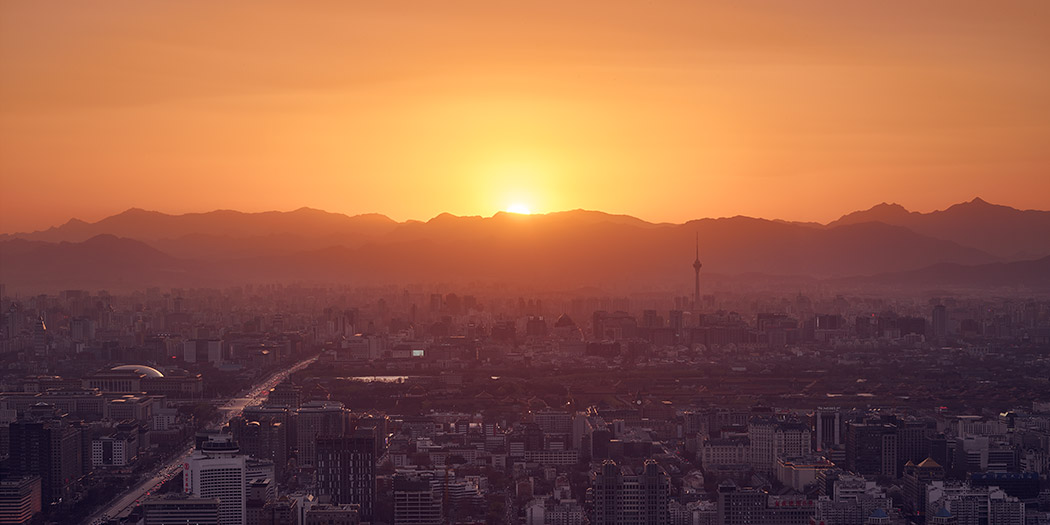 Sunset Beijing City Capital radio central tv tower downtown mountains forbidden city paul reiffer