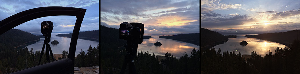 gateway emerald bay lake tahoe south california view vista landscape wide angle forest national state tea house island reflections sunrise clouds paul reiffer phase one behind the scenes bts