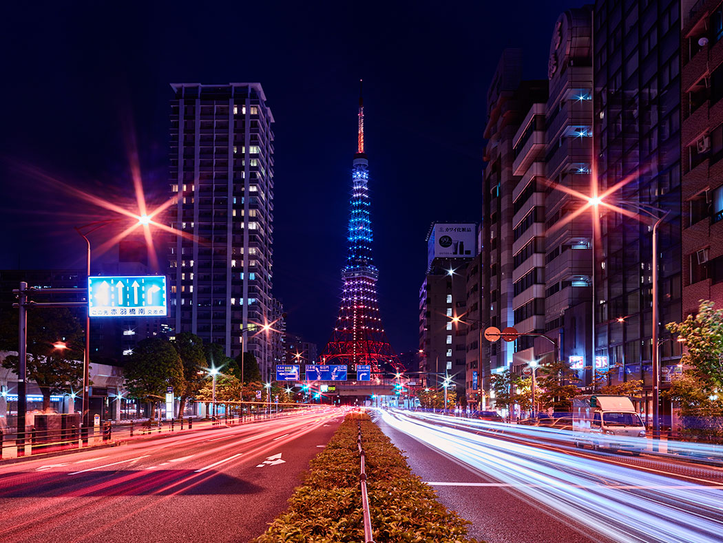 constitution memorial day japan lights rainbow tokyo tower street level light trails lights show paul reiffer professional photographer 2015 cityscape city