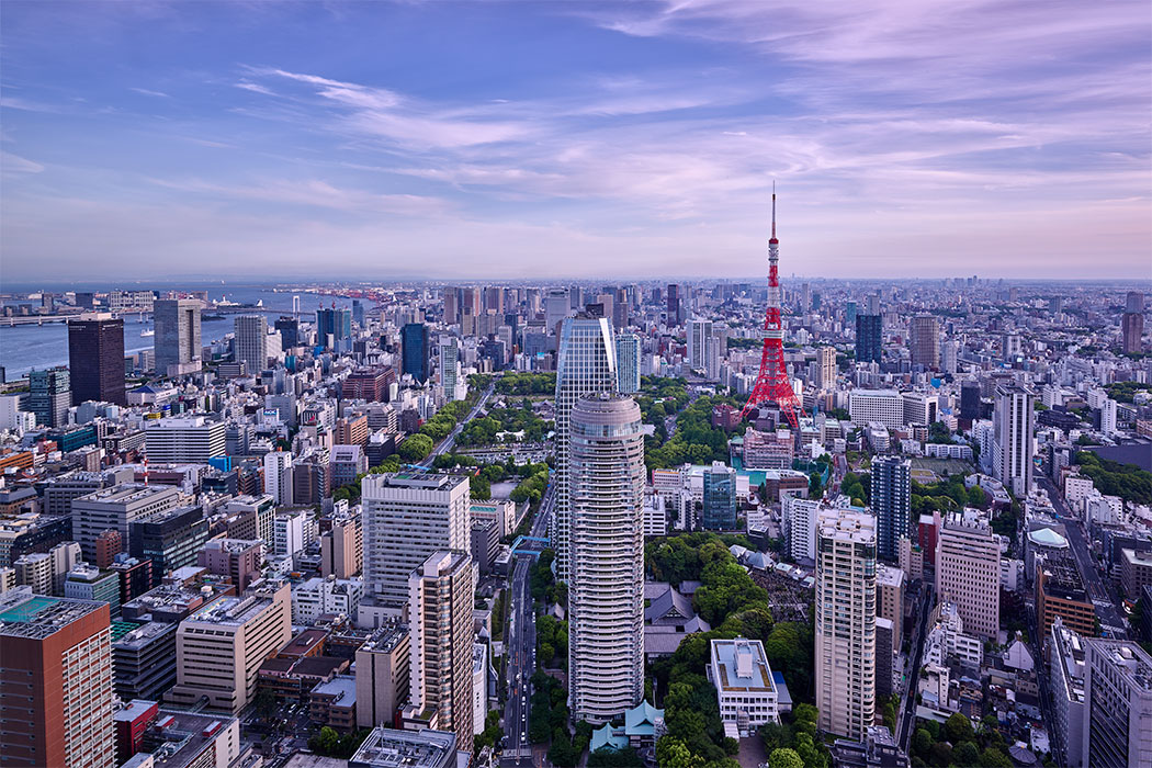 daytime tokyo tower sunset clouds sky cityscape city background scene ...