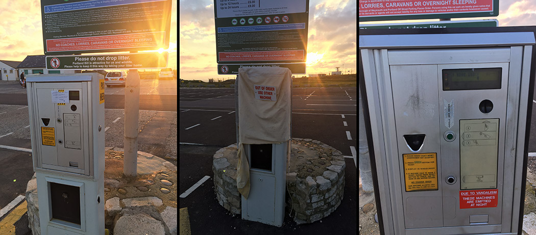 Parking Meters Machines Weymouth And Portland Out Of Order Dorset Portland Bill Jurassic Coastline Sunset Photographer Paul Reiffer iPhone