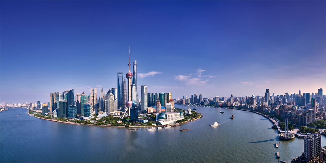 Shanghai Lujiazui Pudong Daytime Sun Blue Sky Financial District Panoramic Long Exposure Jin Mao SWFC Tower Oriental Pearl Bund Paul Reiffer