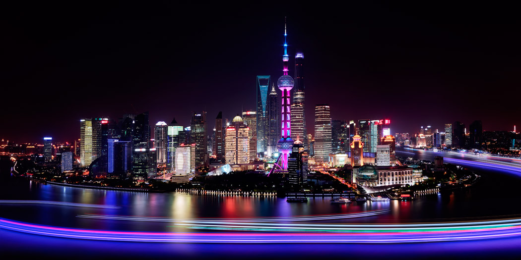 Shanghai Lujiazui Pudong Night Financial District Panoramic Long