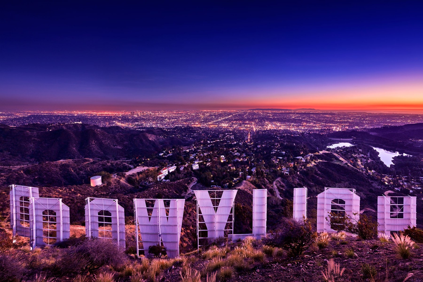 Curtain Call By Paul Reiffer Hollywood Sign From Behind Los Angeles LA Nigh...