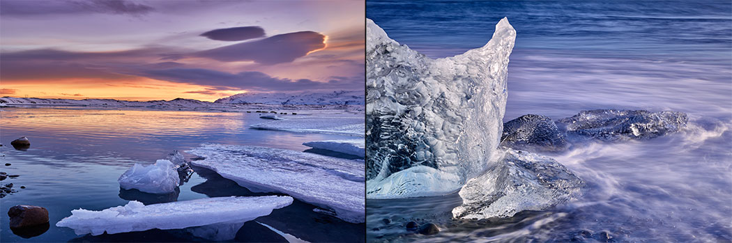 jokulsarlon close up glacier lagoon sunrise winter ice fragment glacier floating lake iceberg iceland photography detailed medium format copyright paul reiffer professional photographer