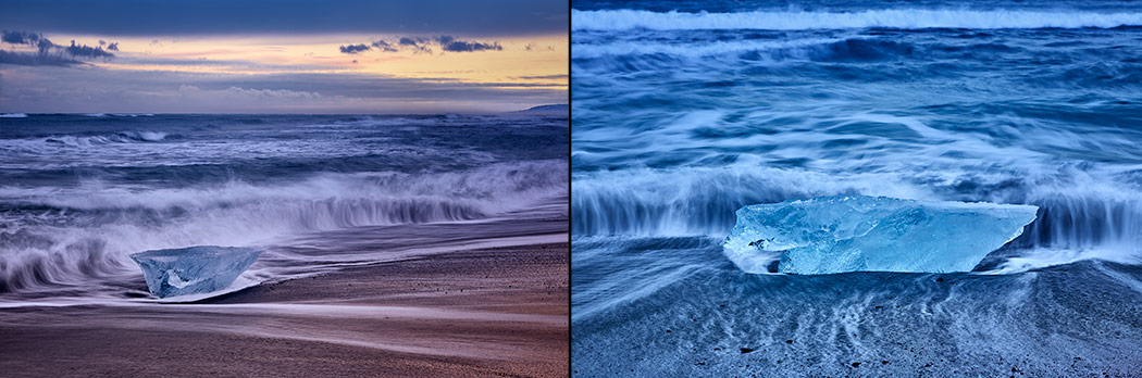 jokulsarlon sole solo iceberg block ice glacier lagoon black sand beach sunset copyright paul reiffer photographer iceland explore arctic snow cold winter