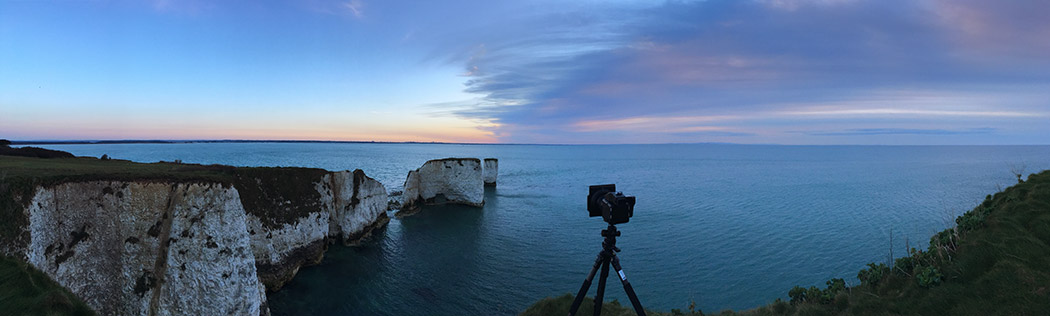 old harry rocks shoot attempt 2 dorset jurrasic coastline paul reiffer iphone panorama behind the scenes sunrise