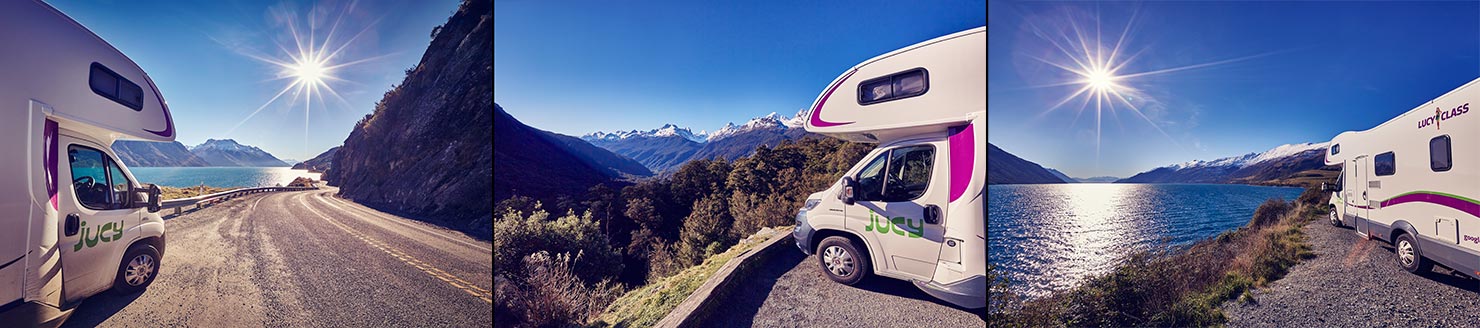 Jucy Casa Plus Lake Wakatipu Milford Sound Road Approach South Island New Zealand Paul Reiffer Photography Road Trip Sun Flare