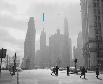 Foot of Magnificent Mile in 1951 carbon carbide public domain building photograph no license required black white vintage historical chicago