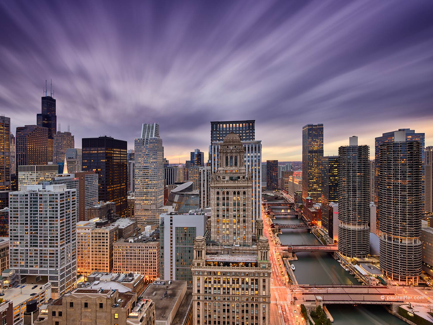 chicago city center sunset rooftop professional fine art prints limited edition photograph photography paul reiffer 2016