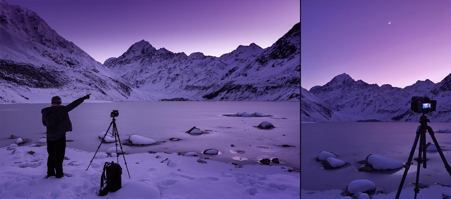 bts behind scenes frozen hooker lake aoraki mount cook valley paul reiffer iphone canon photographer guide