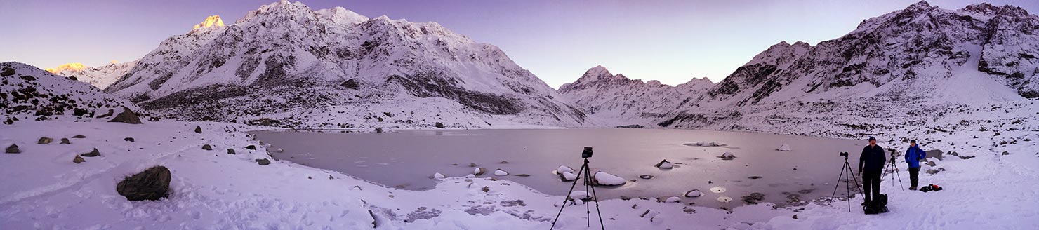 panoramic hooker lake valley aoraki mt cook national park new zealand behind scenes bts paul reiffer photographer winter ice snow sunrise