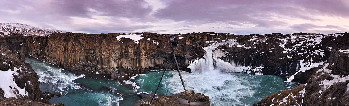 aldeyjarfoss behind scenes iceland waterfall winter 10km hike paul reiffer rollei filters iphone panoramic 360 mountain north