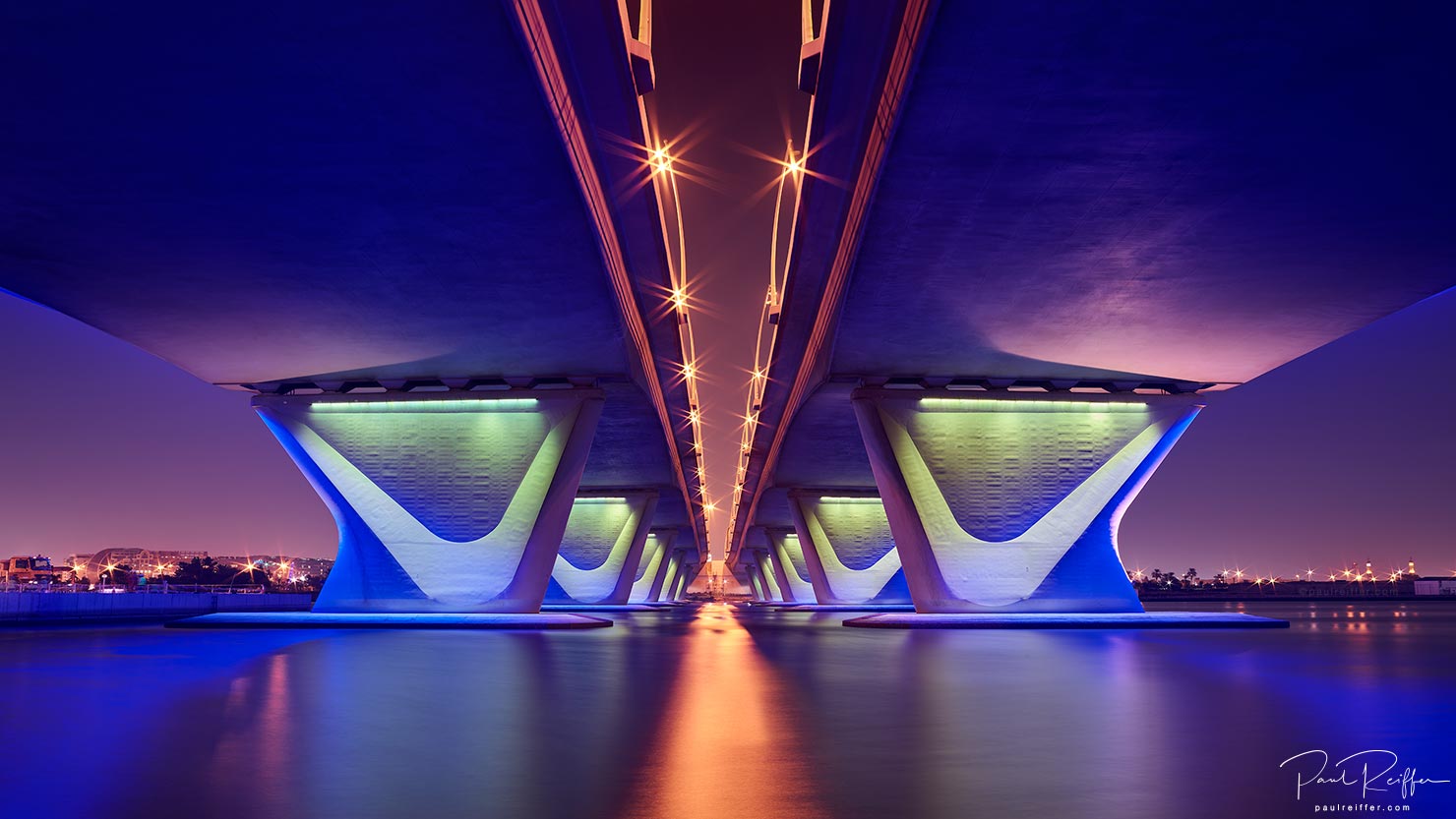 Connection Al Garhoud Bridge Dubai Paul Reiffer Photographer UAE Night Lights Long Exposure Phase One 100 Megapixel