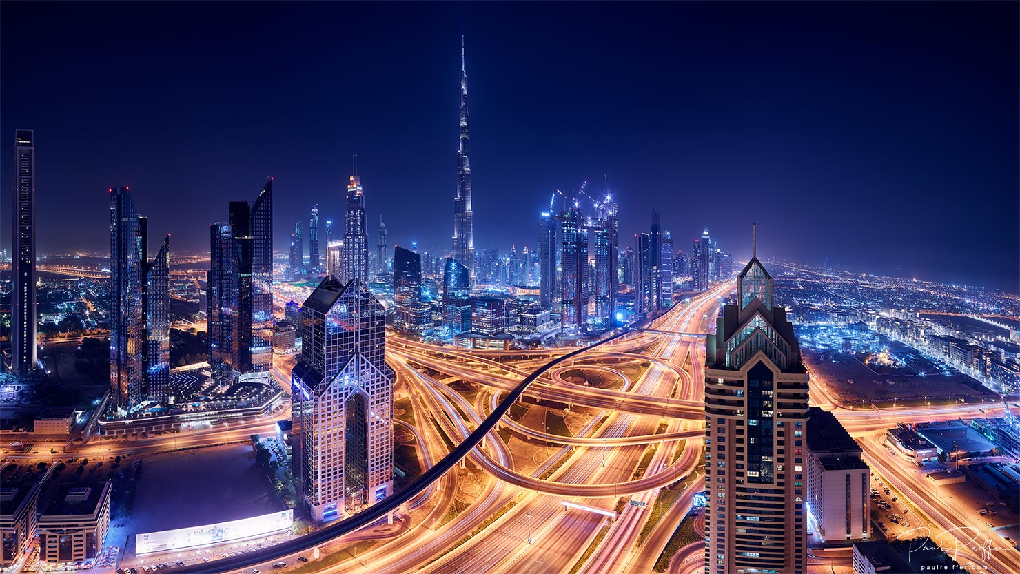 Electric Dreams Dubai Intersection Sheikh Zayed Road Financial Center Burj Khalifa Shangri La Paul Reiffer Dusit Thani Photographer