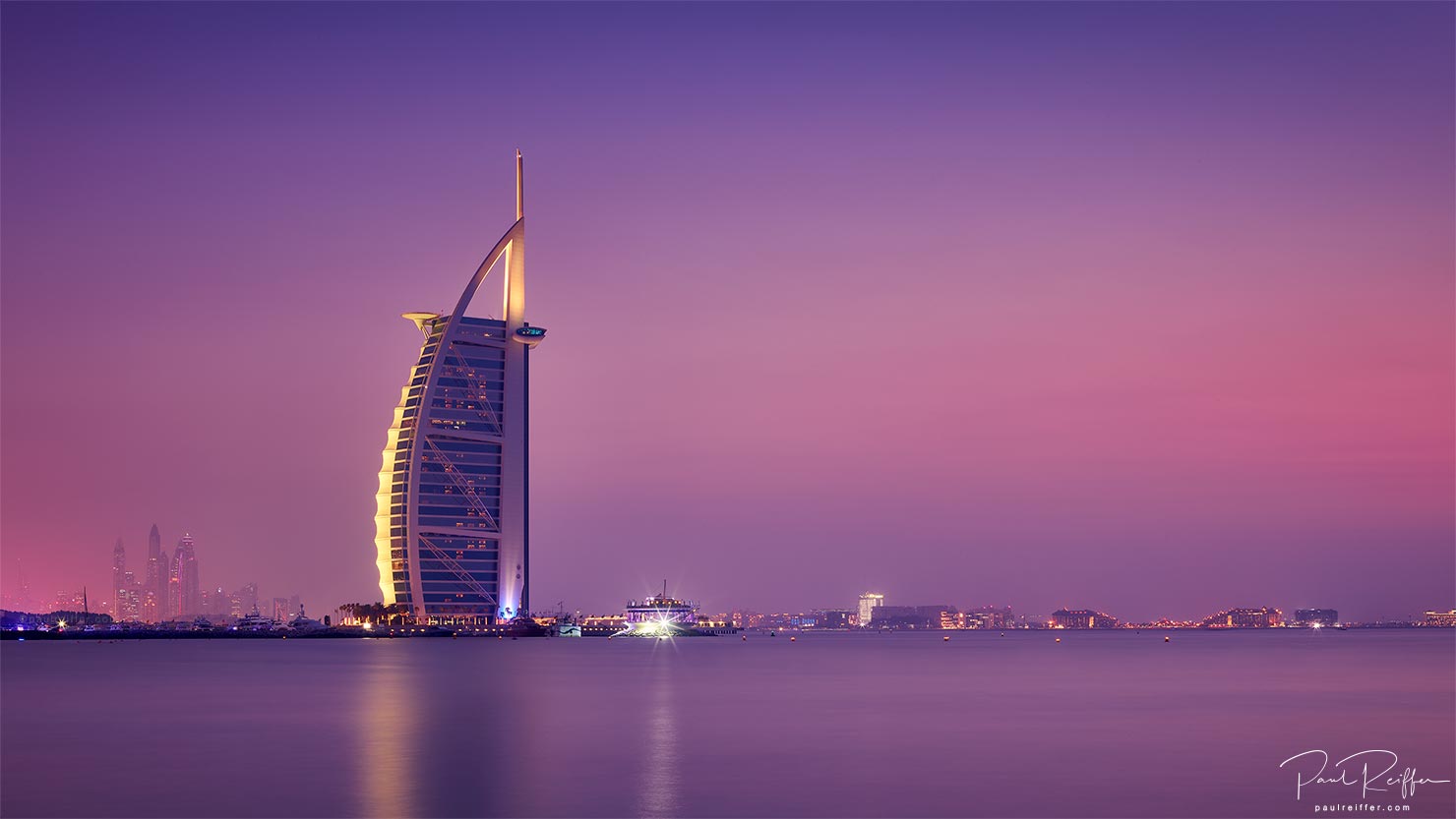 Sail Away Burj Al Arab Sunset Isolated Long Exposure Dusk Paul Reiffer Photographer Gulf UAE Dubai