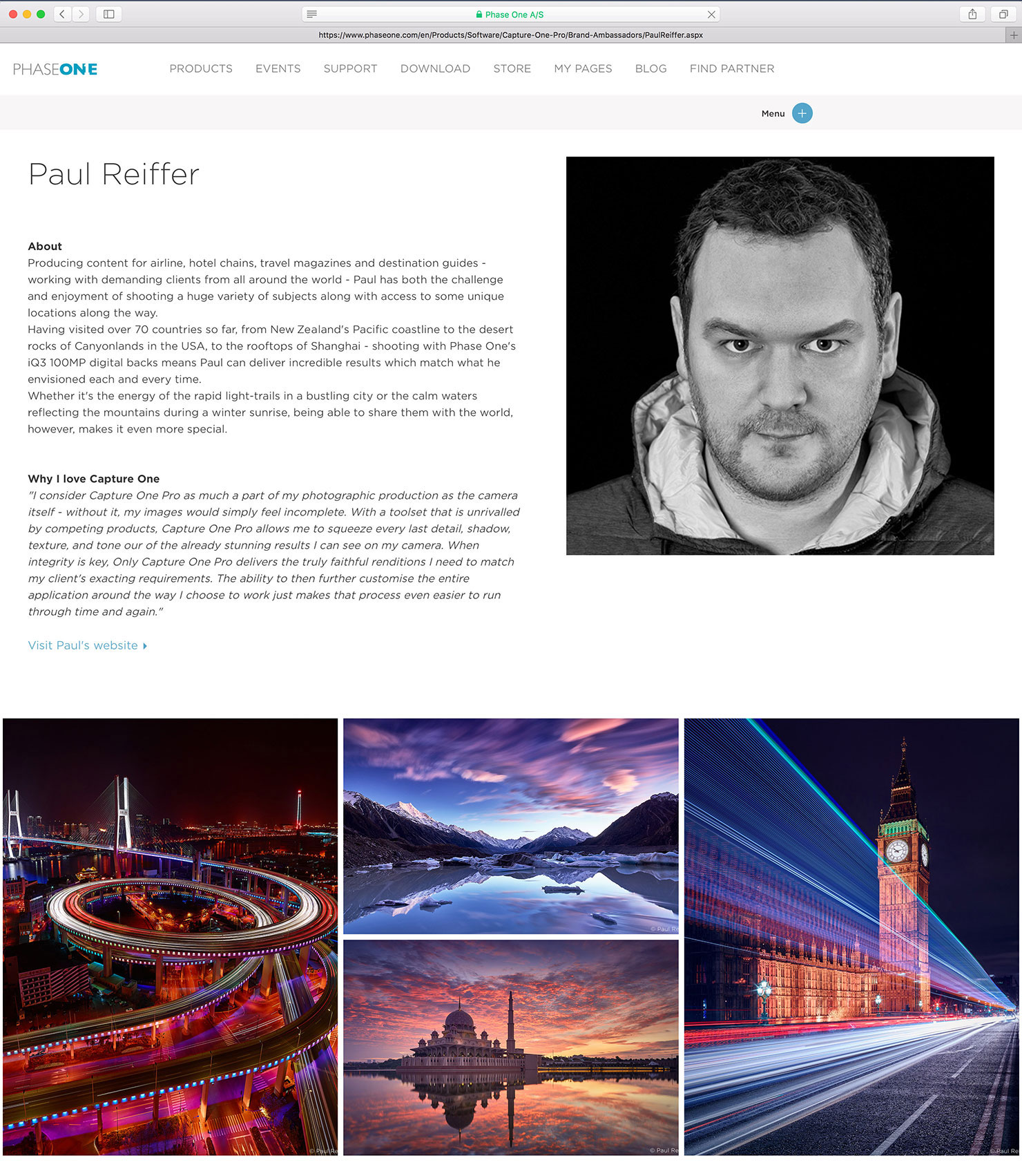 Phase One Brand Ambassador Profile Page Capture One Paul Reiffer Photographer Professional Online