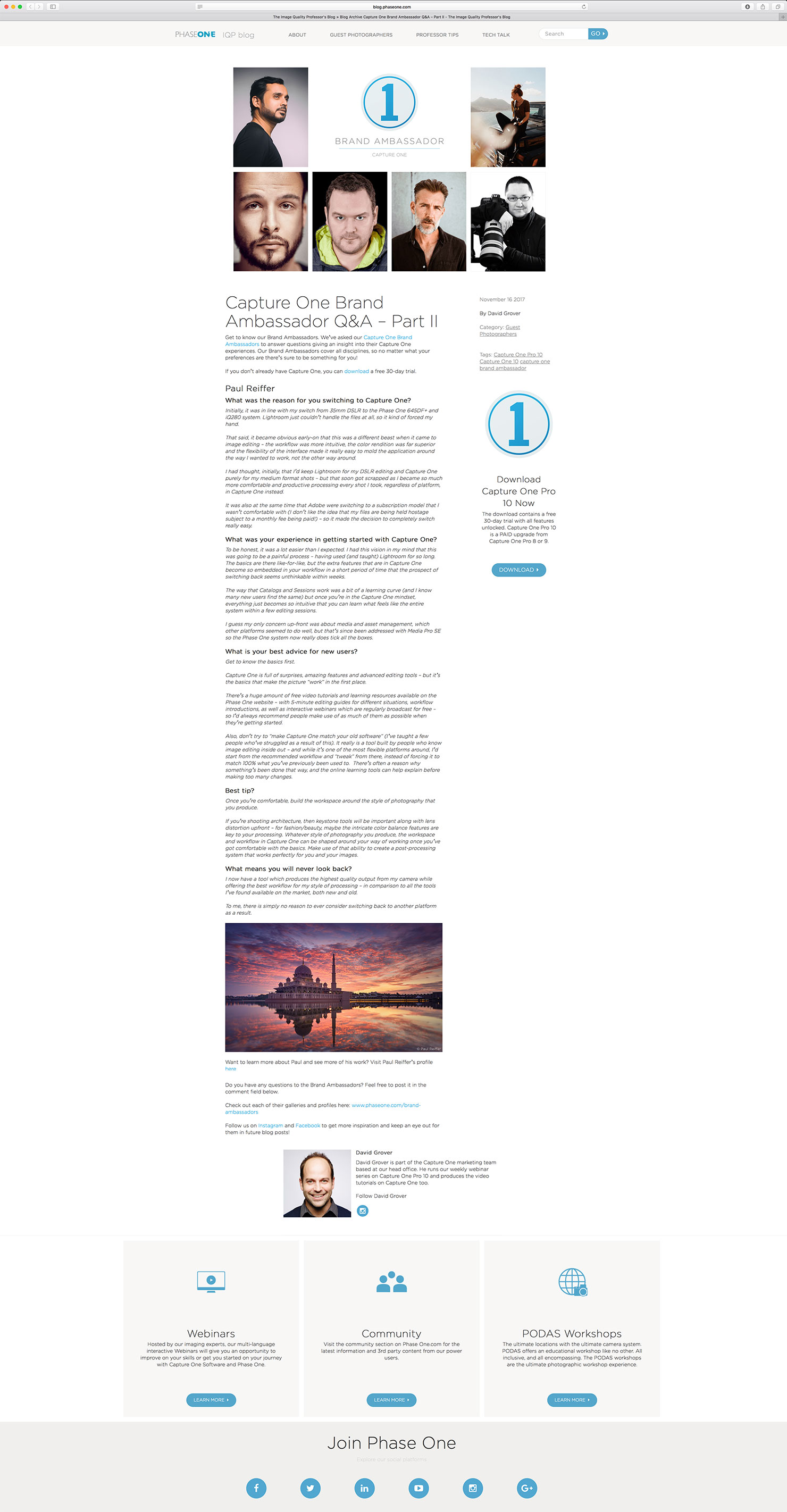 blog post phase one brand ambassador capture one pro paul reiffer professional photographer post processing tips interview