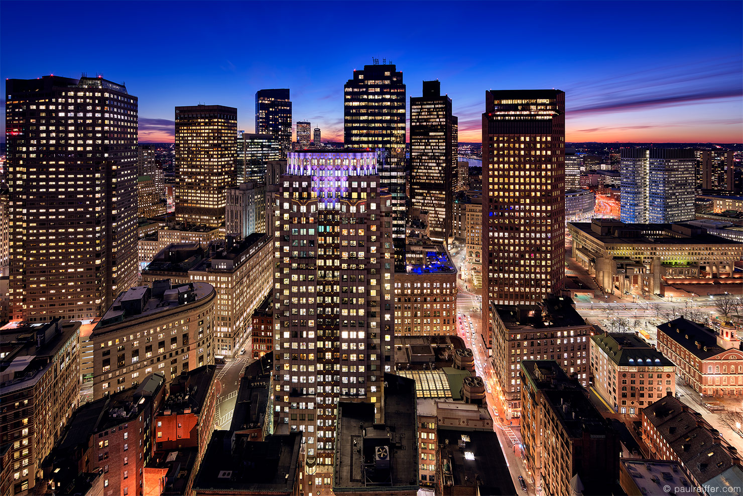 Cityscape West Boston Night City Lights Rooftop Custom House Paul Reiffer Sunset Photographer Phase One Trichromatic 100MP Panoramic Pano Detail