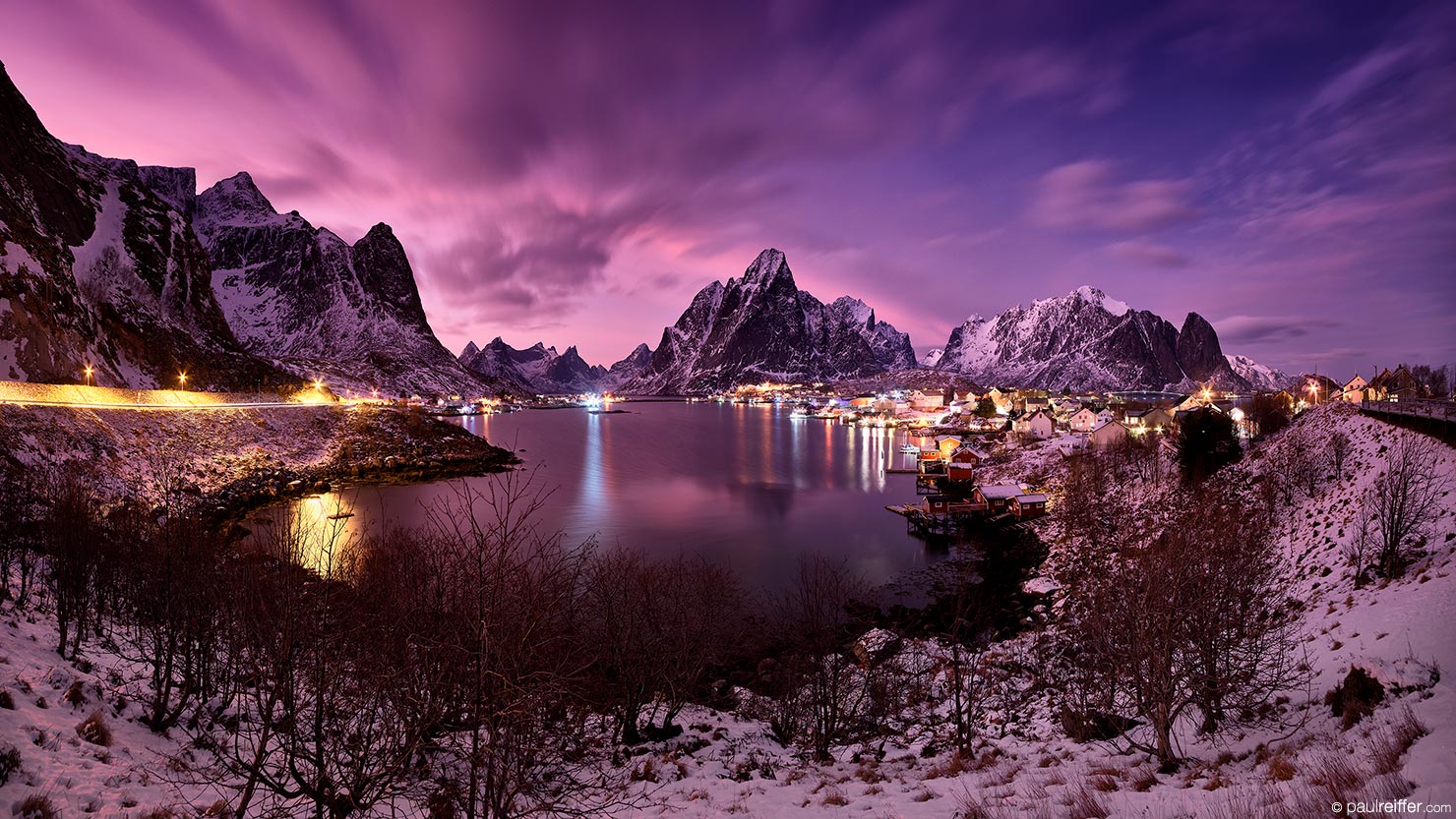 Reine Overlook Dusk Overlook Bridge Night Paul Reiffer Photographer Workshop Photography Luxury Bespoke Private Norway Panoramic