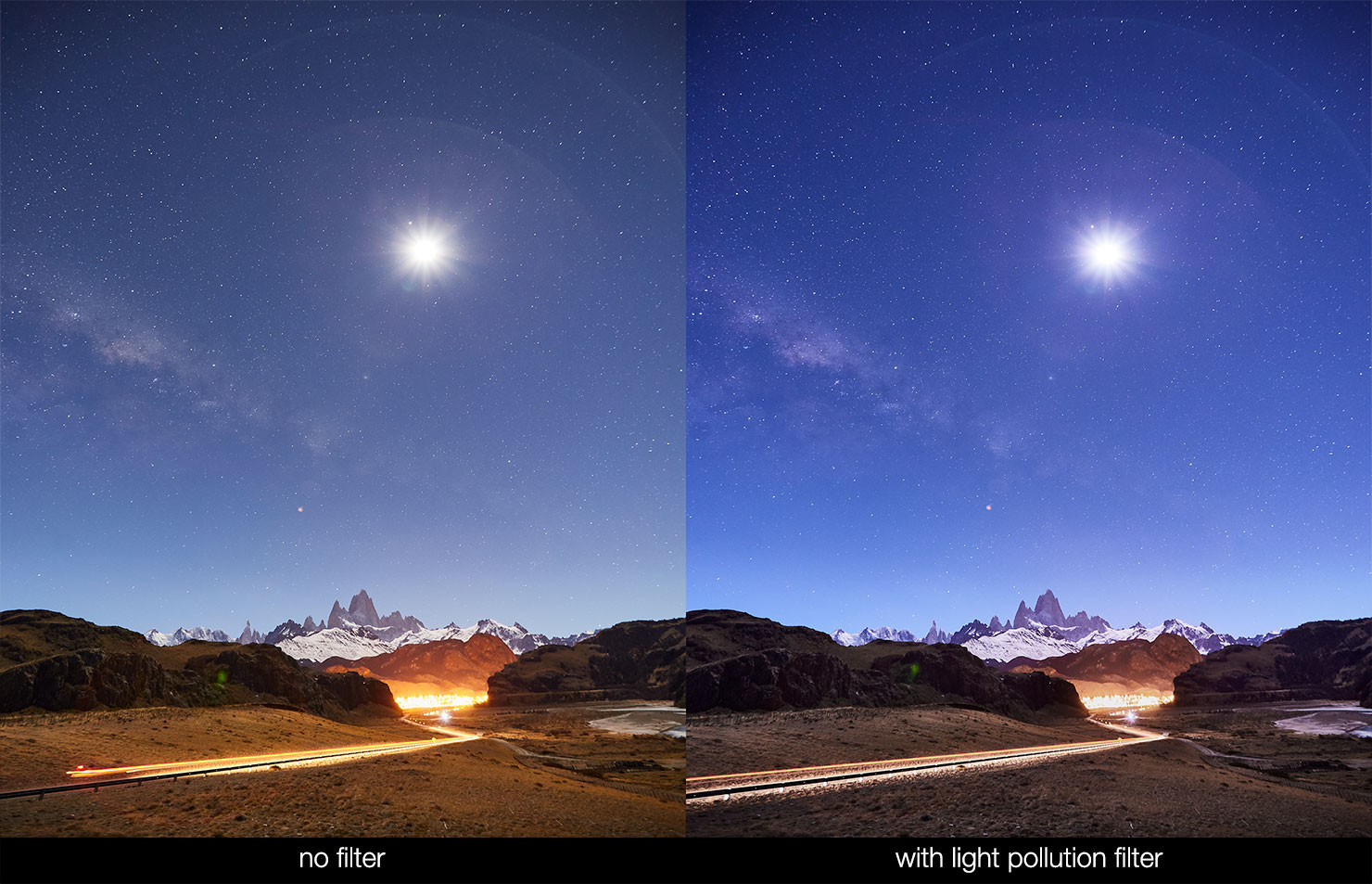 Patagonia El Chalten Fitz Roy Galaxy Nisi Rollei Stars Milky Way Northern Lights Comparison Light Pollution Natural Night Astroklar Filter Paul Reiffer raw no