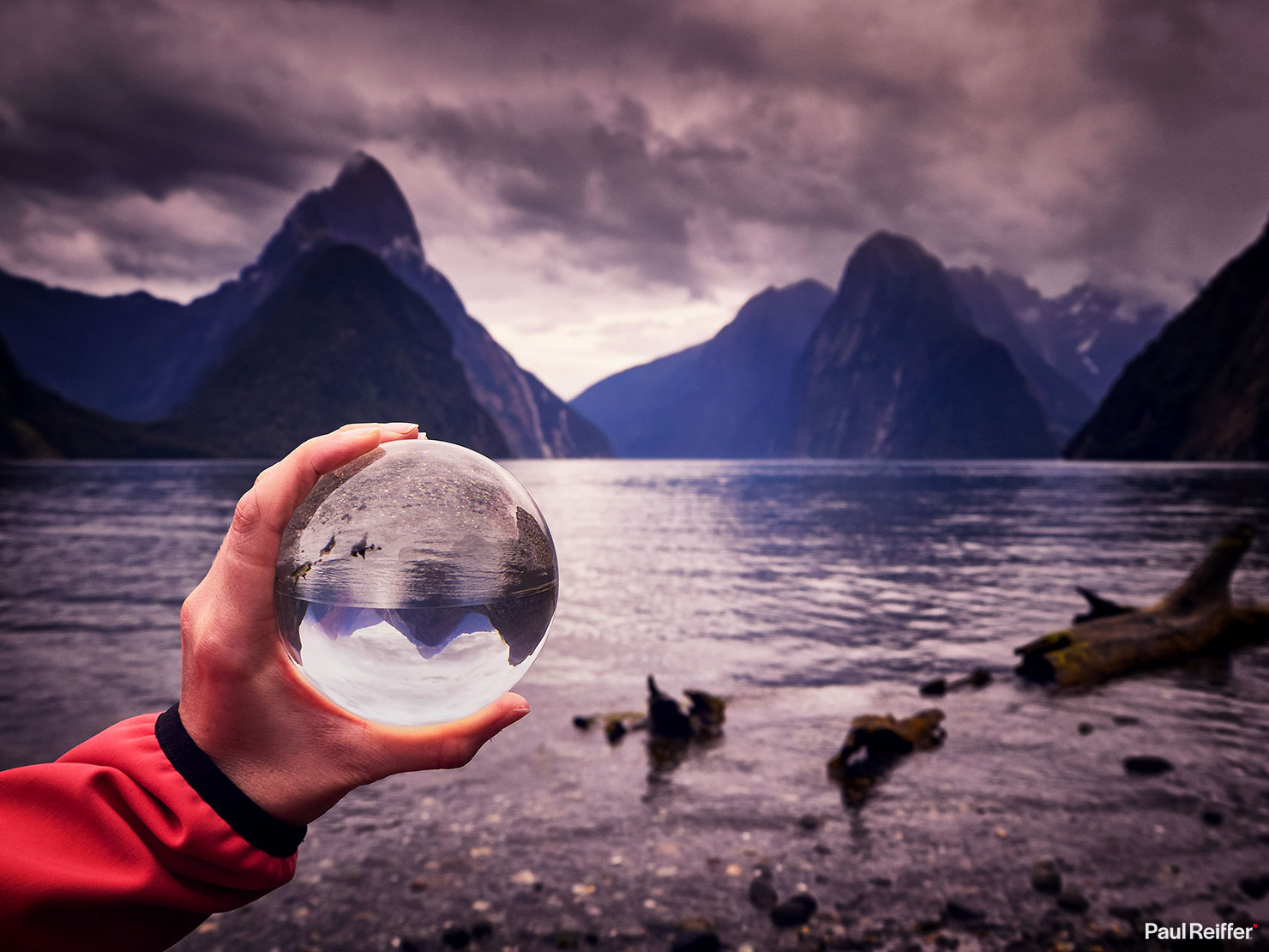 Handheld LensBall Glass Ball Milford Sound Stormy Fjord Fjordland National Park New Zealand Paul Reiffer How To Photography Photographer