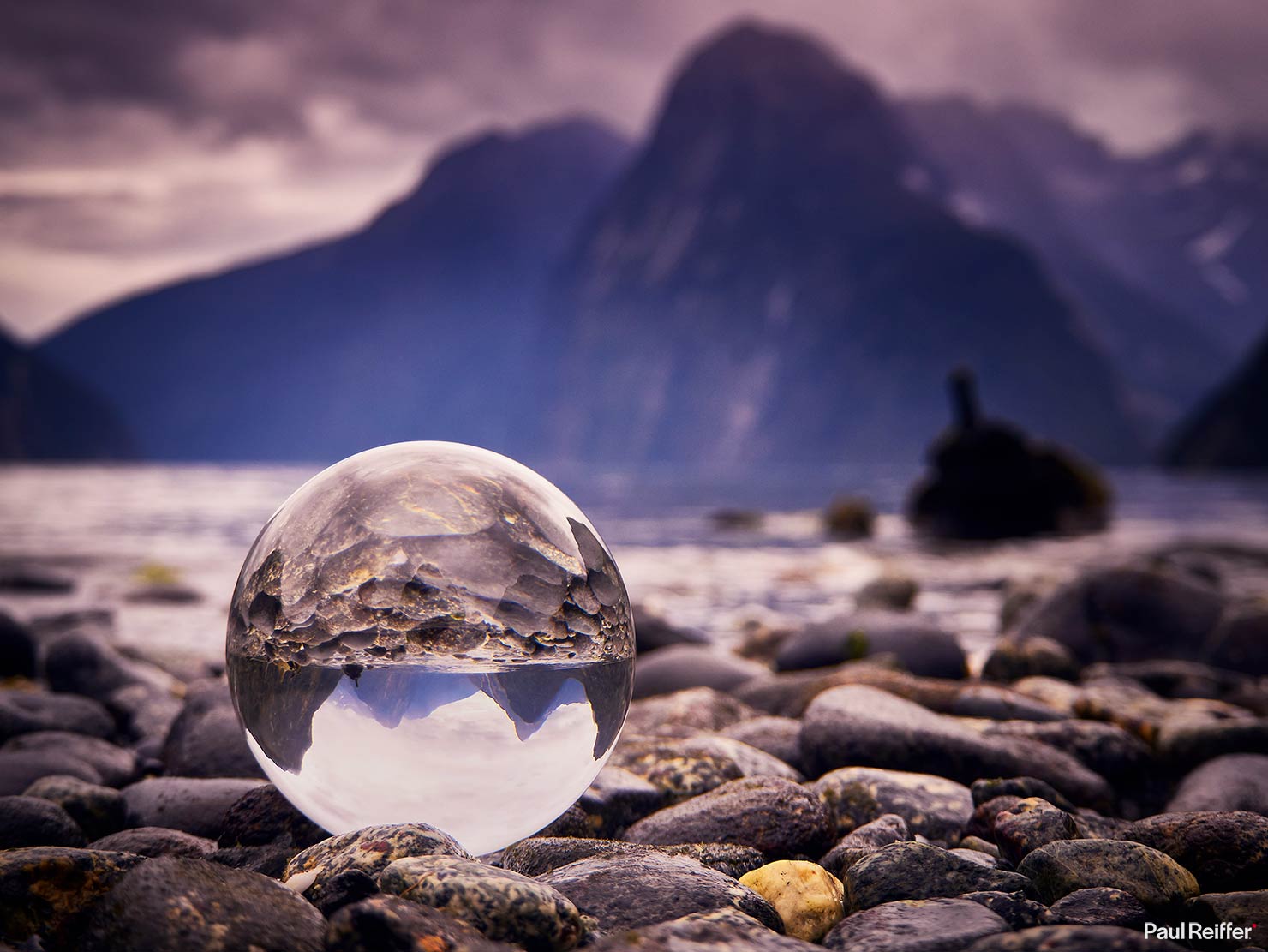 Milford Sound Stones Lake Fjord New Zealand Lensball Glass Ball Photography How To Learn Paul Reiffer Photographer Stormy Landscape