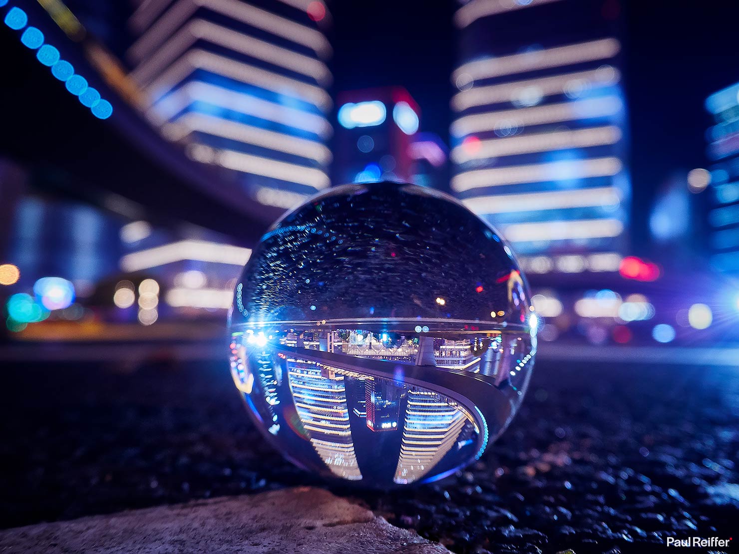 Shanghai Lujiazui Underpass Glass Ball Lensball Photography Cityscape Night Paul Reiffer Photographer Professional Guide How To