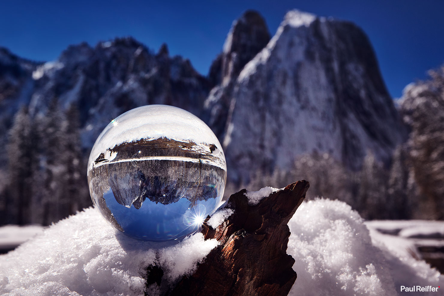 Lensball Yosemite National Park Cathedral Rock Winter Snow Paul Reiffer Sphere Fisheye Lens Ball Rollei Tiny Planet World Photography