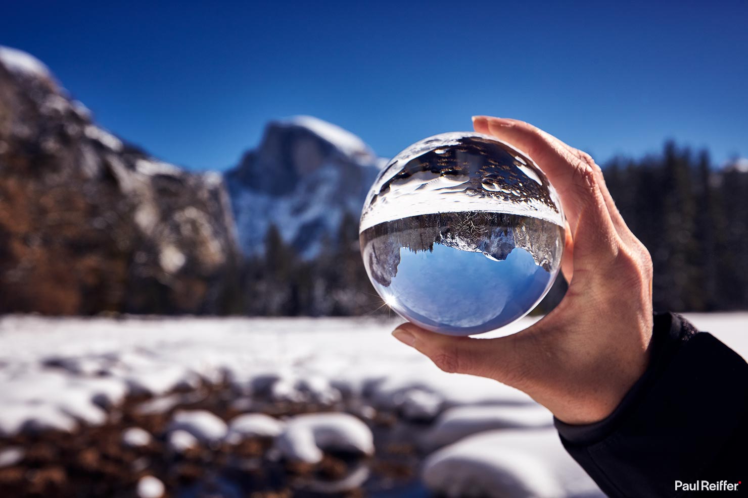 Lensball Yosemite National Park Half Dome Rock Winter Snow Paul Reiffer Sphere Fisheye Lens Ball Rollei Tiny Planet World Photography