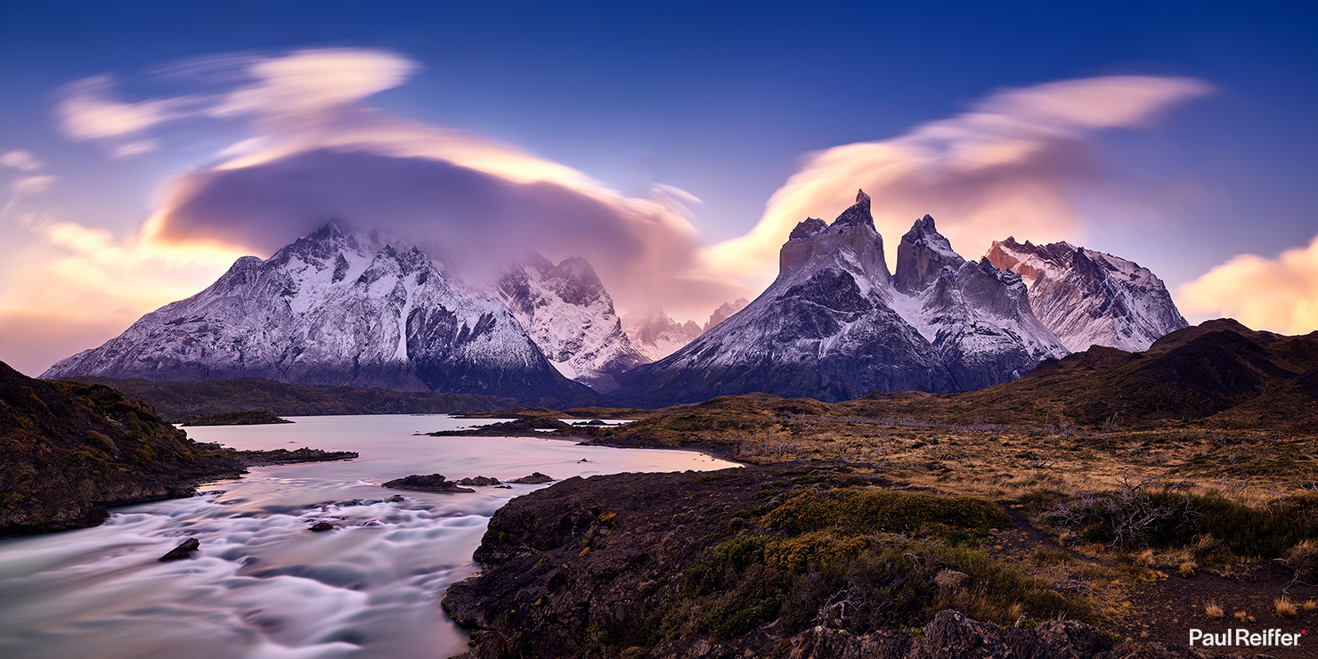 Patagonia River Mirador Salto Grande Lago Torres Del Paine Sunset Storm Mountains Clouds Long Exposure Paul Reiffer Photographer Phase One Winter XF 100MP