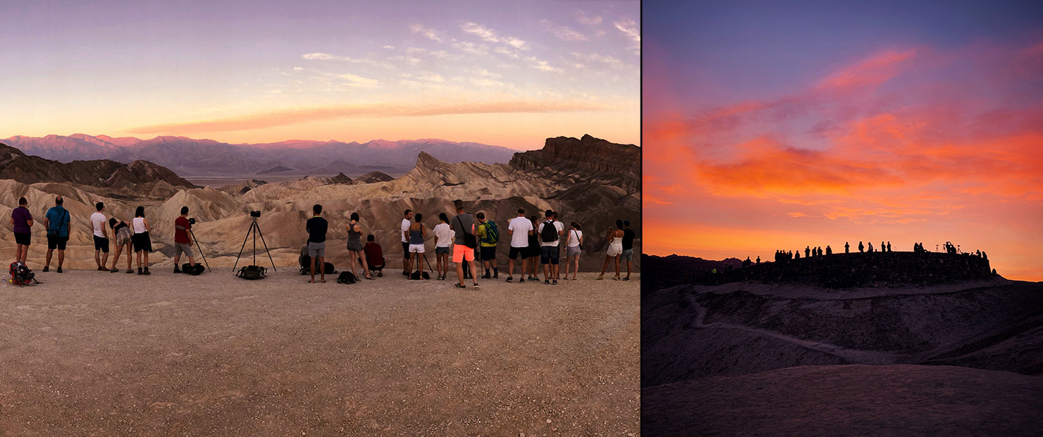 BTS Zabriskie Point Sunrise Photographers Lined Up Crowd Morning Paul Reiffer Workshop Death Valley Overlook Best Spots Guide