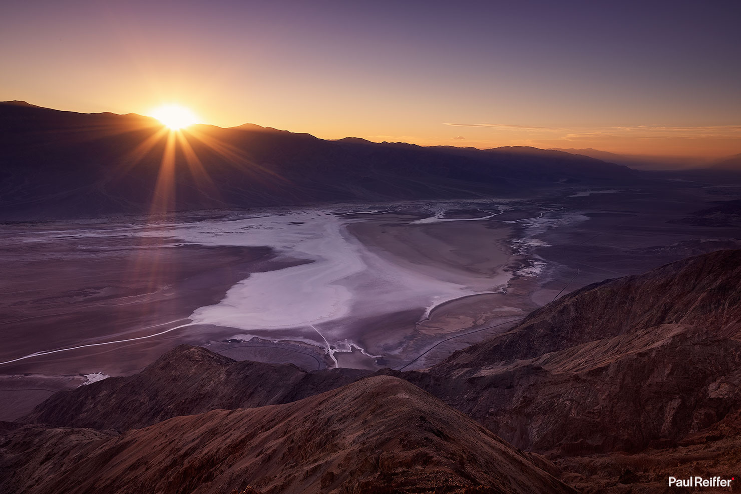 Death Valley Dantes View Sunset Vista Point Sun Flare How To Best Paul Reiffer Photographer Phase One Medium Format Badwater Basin Peak