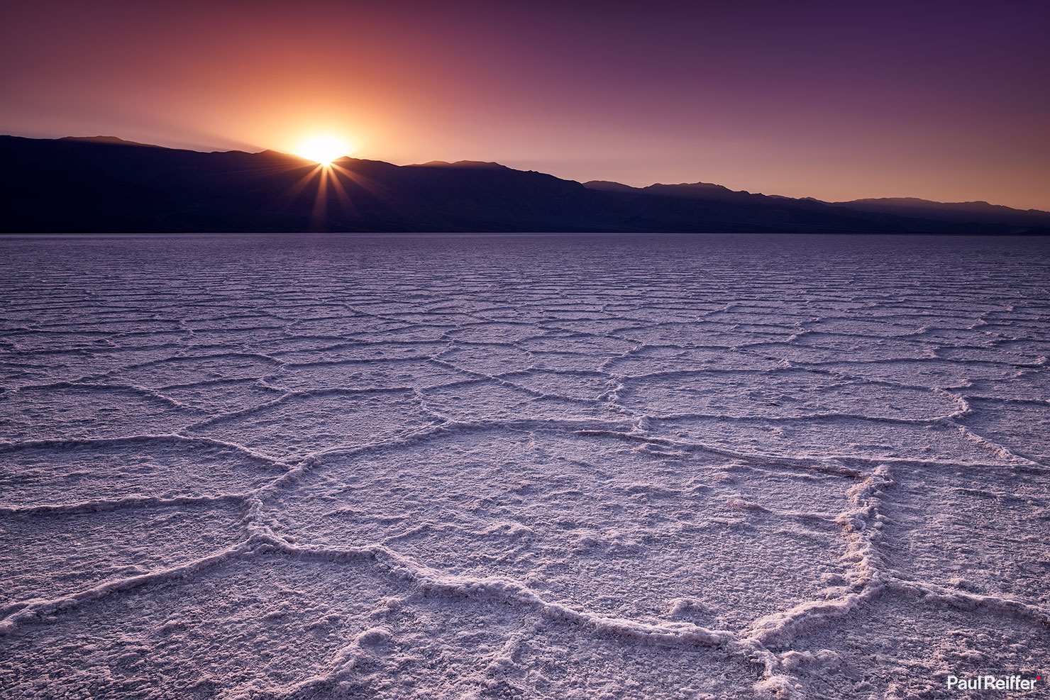 Death Valley Hexagons Sunset Flare Sun Salt Flats Paul Reiffer How To When Visit National Park California Mountains Professional Photography Guide