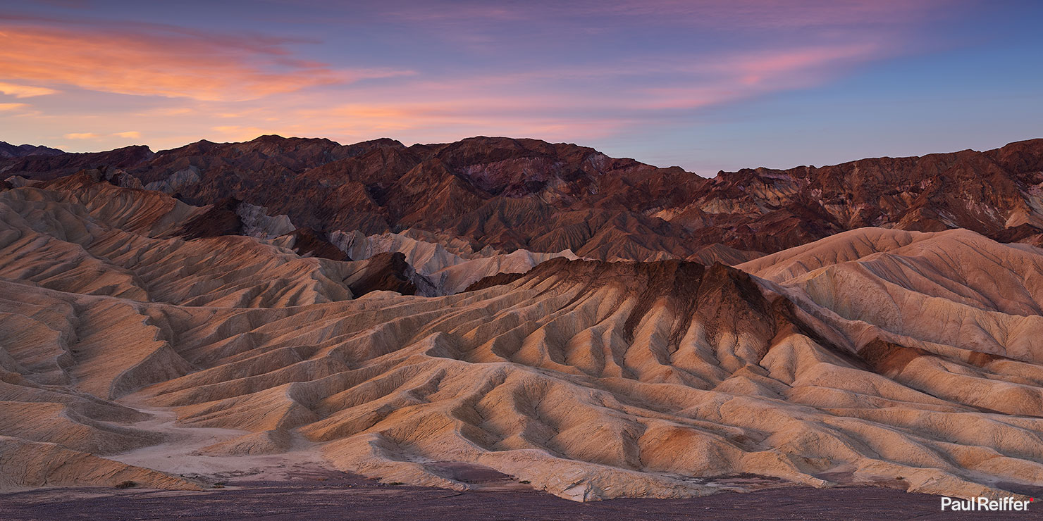 Death Valley Zabriskie Point Vista Morning Sunrise Paul Reiffer Phase One IQ4 150MP Medium Format Pink Sky Golden Hour California Photographic Workshops