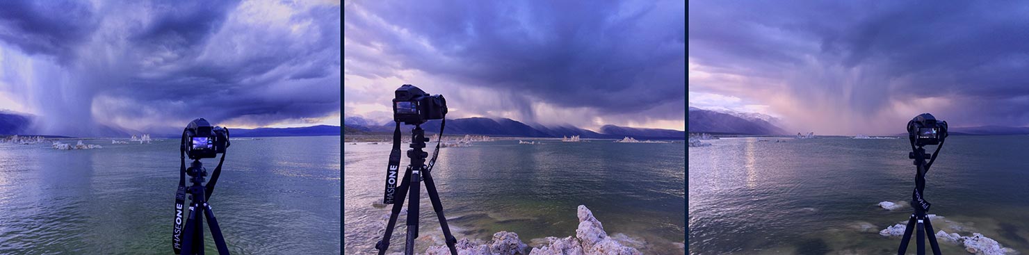 BTS Mono Lake Storm Sequence Paul Reiffer Phase One Photographer Professional Workshops California Tufa Clouds Mountains Camera Tripod