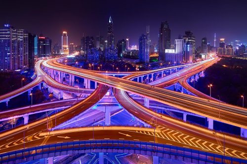 Paul Reiffer Shanghai China Photography Workshop Locations Nine 9 Dragon Intersection Freeways Blue LEDs Lights Night Traffic